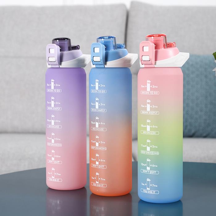 Terlaris, 1000ML Sports Water Bottle Water Cups with Time Marker