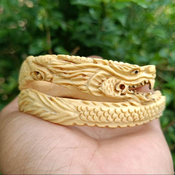 GELANG AKAR BAHAR PUTIH UKIR NAGA Kayu Bracelets