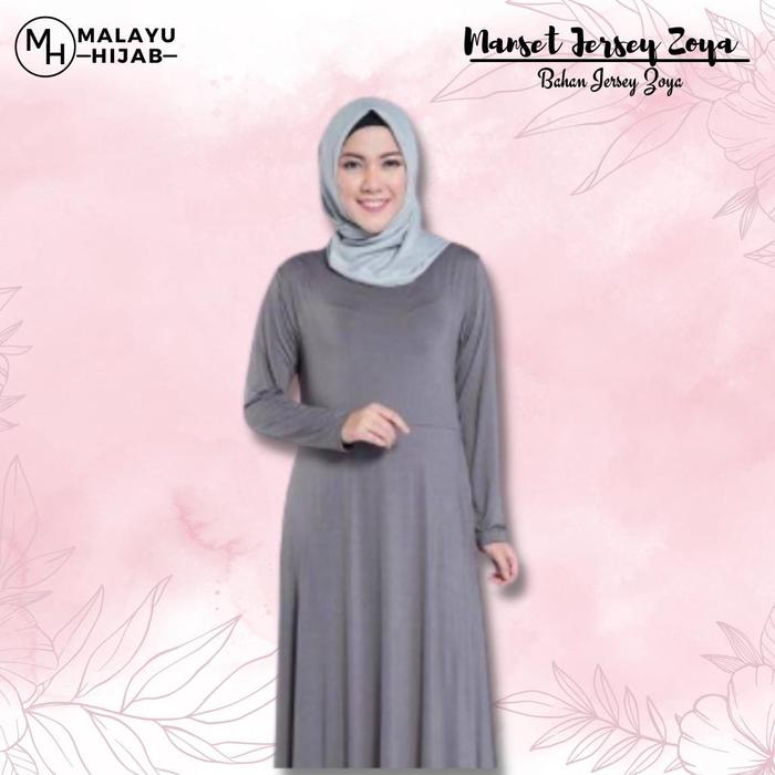 MALAYU HIJAB Daleman Manset Mangset Inner Gamis Polos Lengan Panjang Jersey Jumbo Zoya Warna Abu Tua