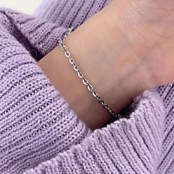 Gelang Wanita Pria Asli Warna Titanium Silver Model Simple Elegan Mewah Rantai Nuri Ukir Sinar Berki