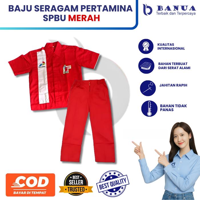 Seragam SPBU Merah | Baju Pertamina | Setelan Seragam Pertamina | Seragam SPBU Baju Celana | SPBU Sa