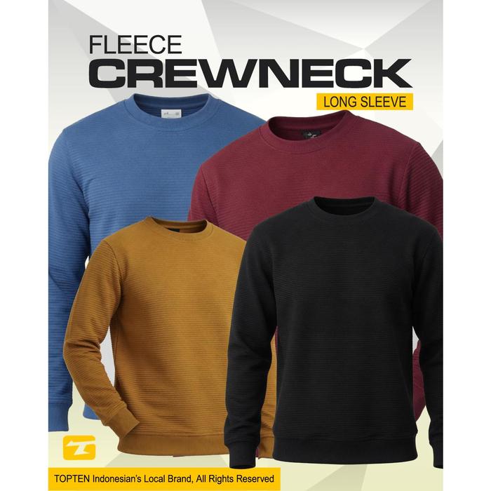 TOPTEN Crewneck Sweater Polos Pria Wanita Lengan Panjang Bahan Katun Fleece Warna Varian