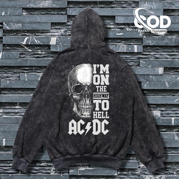 Melfous Sweater Jumper Hoodie Pria Unisex Model Washing Sandwash List Sablon ACDC Keren Aesthetic Ba