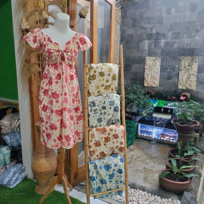 4pcs minidress Rosa Bumil Busui  Wanita Casual Motif Rayon Santai Pendek Batik Daster Panjang Rempel