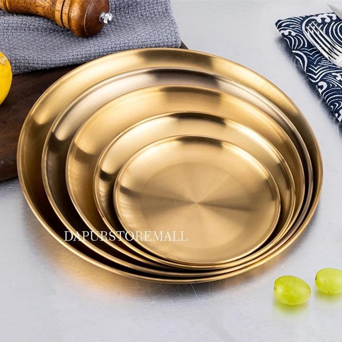 Piring gold Piring stainless Gold Korea/Piring Makan Mewah/Piring Bulat Emas Korea/Piring Buah/Pirin