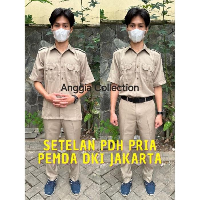 Pdh Pemda Dki Jakarta Setelan Celana Lengan Pendek-Setelan Pria-Pemda Dki-Pdh Pria-Pdh Dki Jakarta
