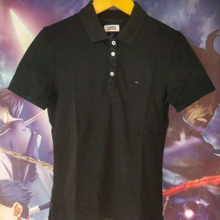Vintage Tommy Hilfiger Woman Black Polo Shirt Kaos Tshirt Original Second Korea Japan Streetwear Y2K