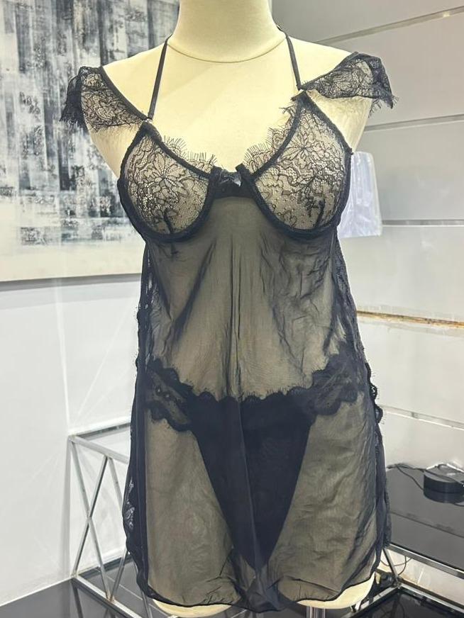 Babydoll Transparan Renda Premium - Lingerie Tidur Wanita Elegan Set Pakaian Tidur Jaring Halus - De