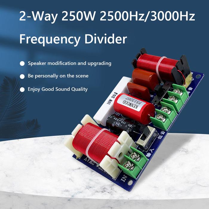 250W 2 Way Speaker Frequency Divider 2500Hz-3000Hz Bass HiFi Crossover Filter Distributior Board Hom