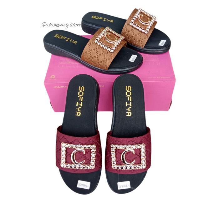 Sandal slop wanita SOFIYA flat teplek rajut model terbaru kekinian