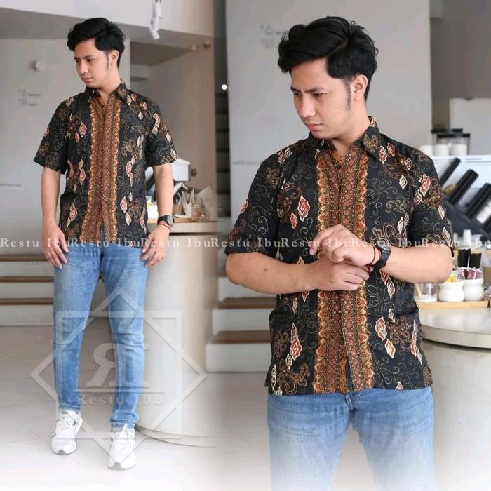 Couple Batik Keluarga Modern Motif Mega Mendung Baju Kemeja Pria Dewasa Panjang Pendek Rok Lilit Rok