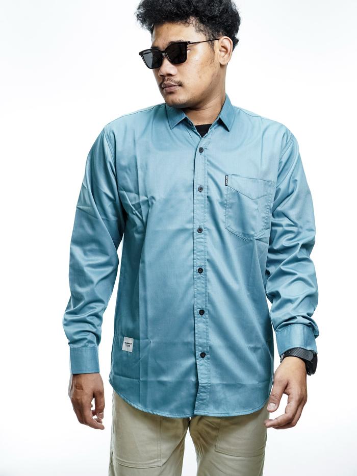 KEMEJA LENGAN PANJANG - GLOARMY - BLUE - PRIA - POLOS