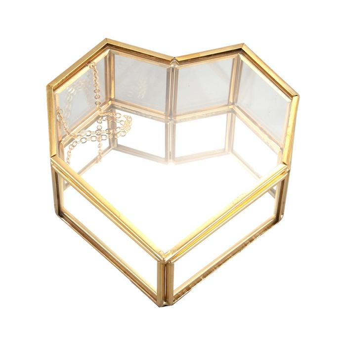 Flip Love Heart Shaped Geometric Glass Jewelry Box Glass Ring Box