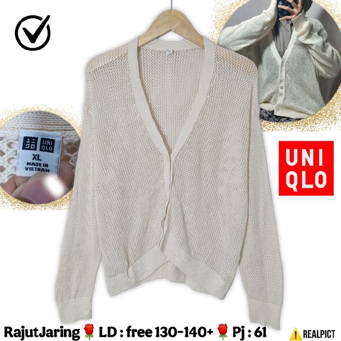 UNIQLO Cardigan Jaring Size XL XXL Jumbo BW Cream Kancing Depan Cardi Kardigan Brand Premium V-Neck 
