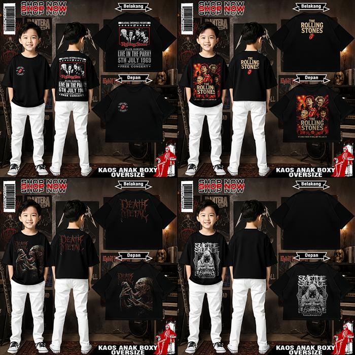 Kaos anak BOXY/OVERSIZE motif Band The Roll*ng St*nes usia 2-12 tahun cotton combed 30s