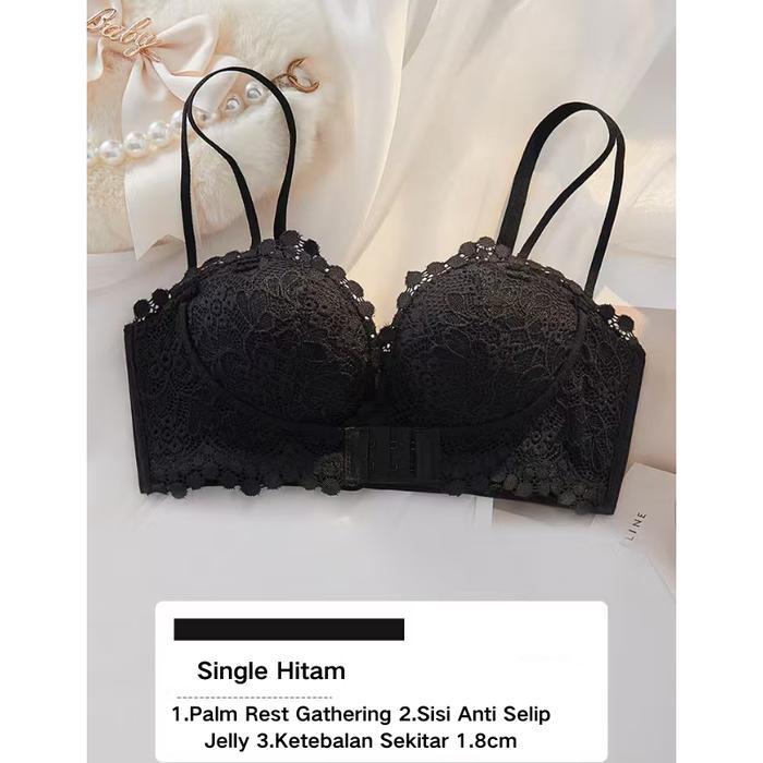 Vimisu Premium Bra Push Up Set Lingerie Renda Elegan Tanpa Kawat dan Celana Dalam Bikini Sport Hitam