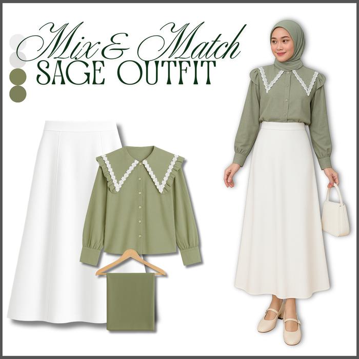 Pridha Outfit - Hijab Segi 4 Bella Square Atasan Blouse Wanita Motif Renda & Rok Payung Scuba Panjan