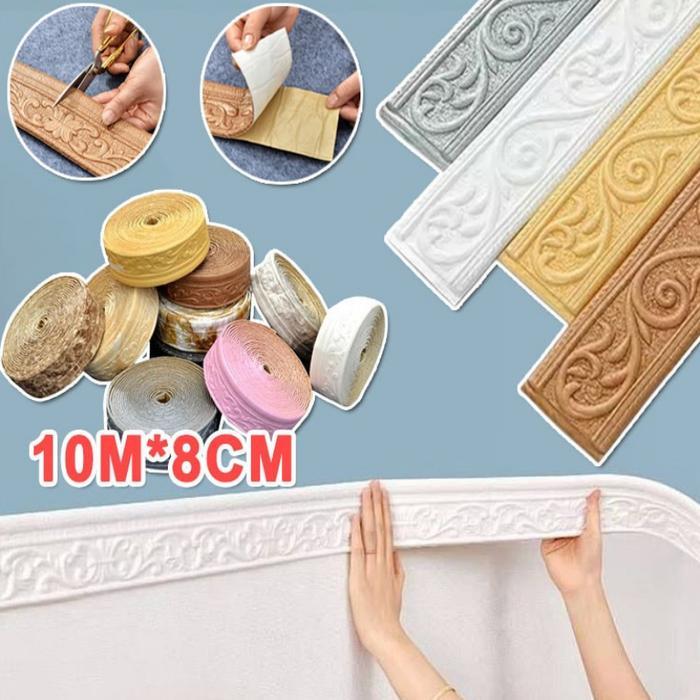 Vinnatsu  10m*8cm List Wallpaper Dinding Wallpaper Dinding Wall Border List 3d Foam Stiker Strip Pin