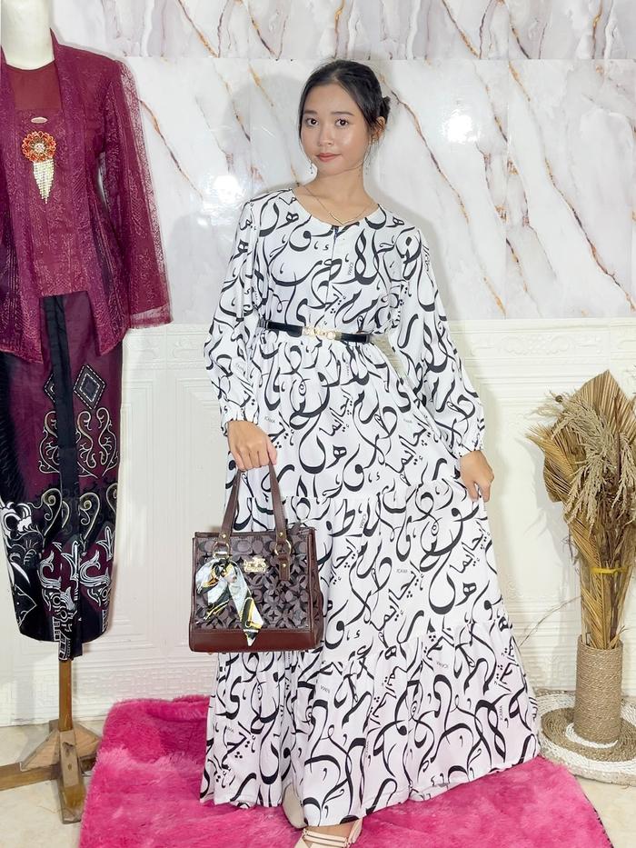dress hitam, armani silk, premium, gamis