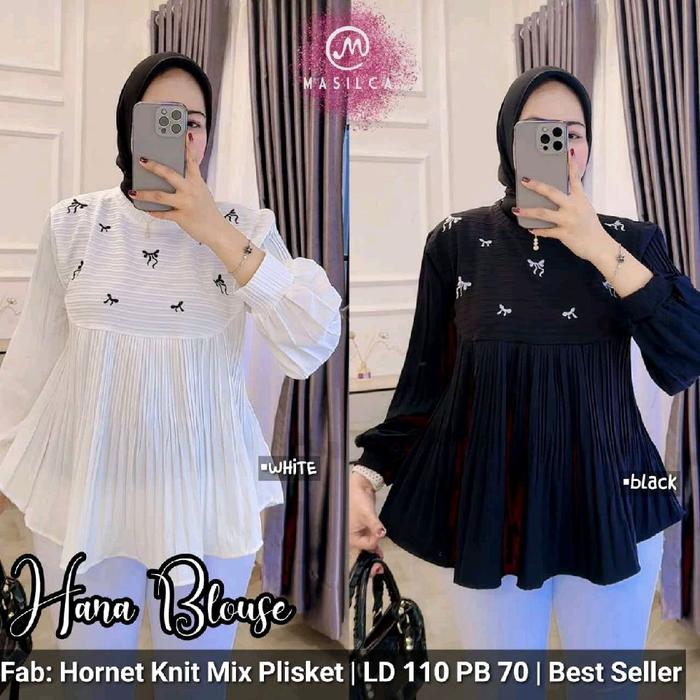 ( COD ) Original 100% Frilla Blouse  • Hana Blouse • Blouse Plisket • Blouse Hitam Putih • Kemeja Hi