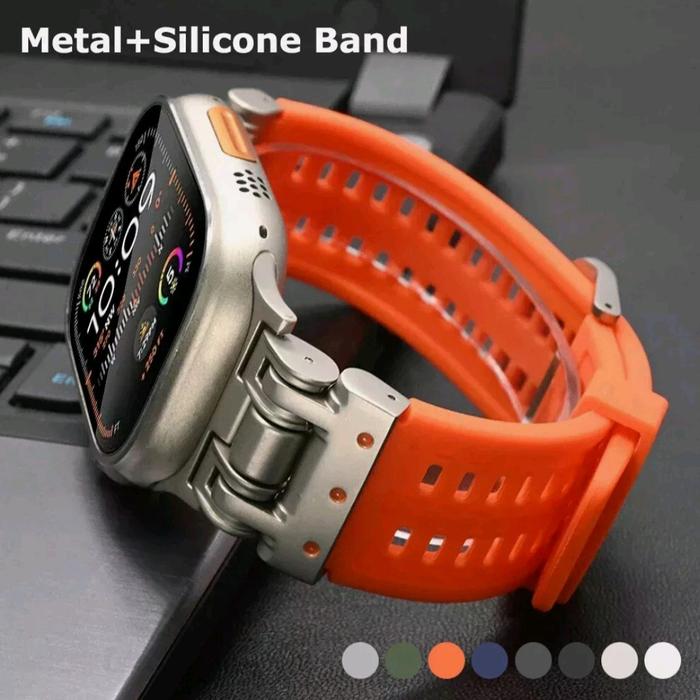 Tali jam untuk Apple watch Ultra Explorer Sport Rubber Tali jam iwatch 10 9 8 7 6 5 SE Strap apple w