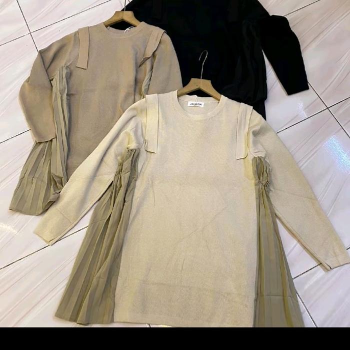 blus knit import Wanita mix plisket