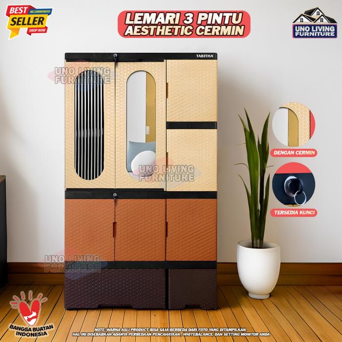Lemari Pakaian Aesthetic Tabitha Nova Lemari Pakaian Cermin Lemari Penyimpanan Serbaguna Dengan Laci