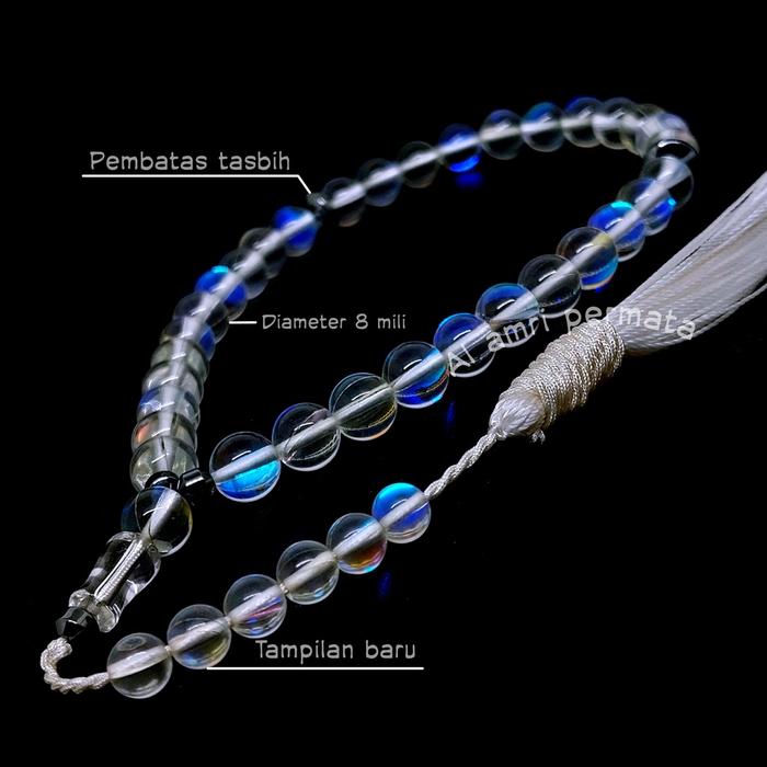 Tasbih 33 butir batu kalimaya pelangi Tasbih batu kalimaya berkilau Tasbih batu akik 33 butir