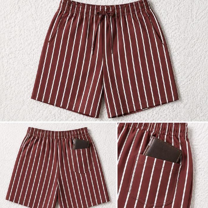 BOXER COTTON SALUR PREMIUM LEMBUT PRIA WANITA BAHAN KATUN TIPIS BB 40-75 KG dengan Desain Garis Puti
