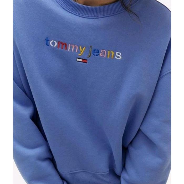 Tommy Jeans Modern Logo Blue Crew Neck Sweatshirt Original Pria Navy Hoodie Sweater Biru Basic Kaos 