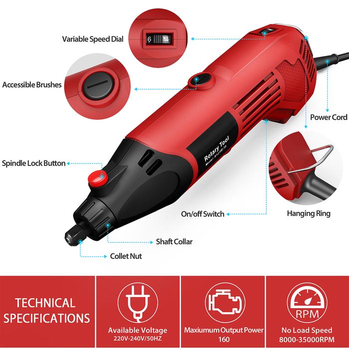 160W Rotary Tool Multi-Functional Tool Varible Speed 8000-35000rpm