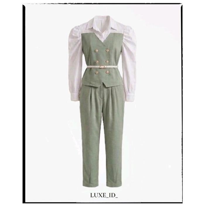 LUXE_ID_ Estelle Matcha Set Pants (Free Belt) | One Set Wanita | One Set Formal | Setelan Basic | Se