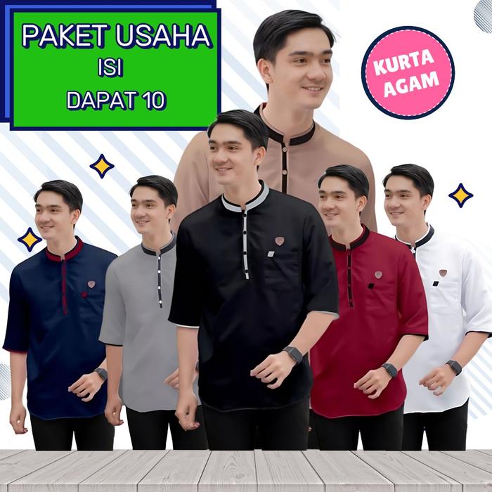 PAKET USAHA ISI 10 BAJU KEMEJA KOKO KEMKO PRIA COWOK DEWASA KURTA AGAM LENGAN PENDEK SANTRI MUSLIM L