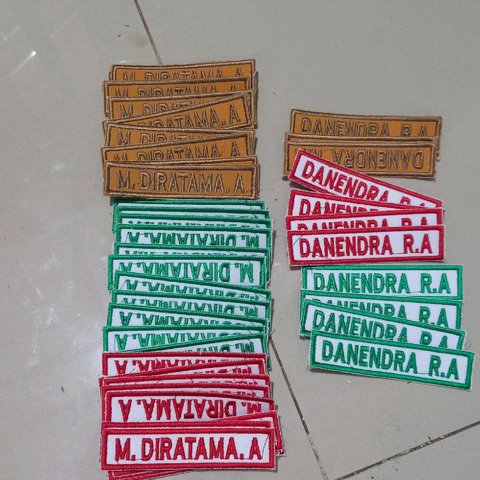 name teks custom, stiker nama bahan bordir custom
