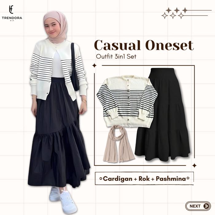 One Set Terbaru Rok 2025 Casual Style (Outer Rajut + Rok Susun + Pashmina Ceruti) TF37 Baju Ceruty H