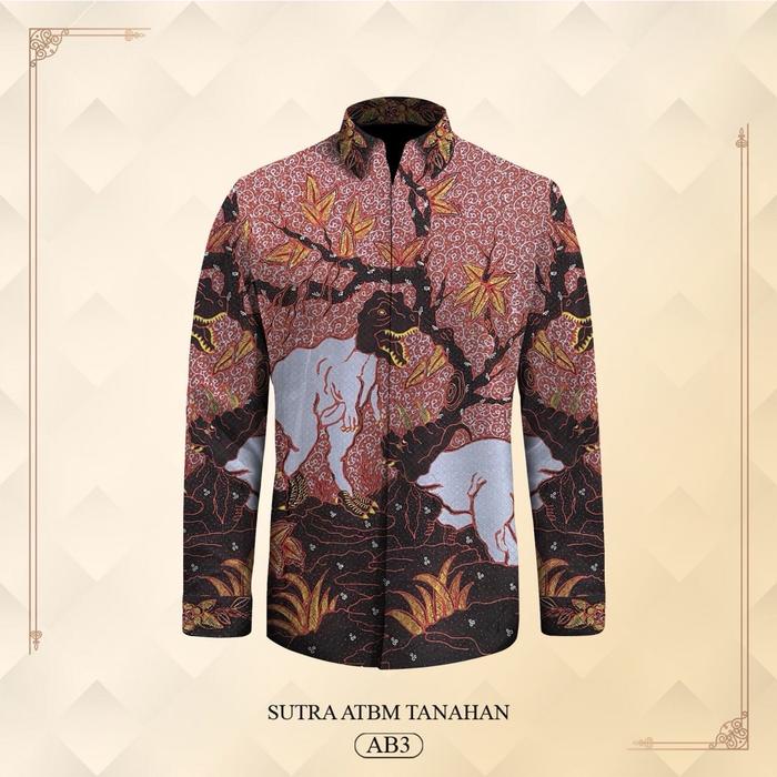 Kain batik tulis sutra tanahan motif dinosaurus exclusive kemeja batik pria full motif kecil-kecil -