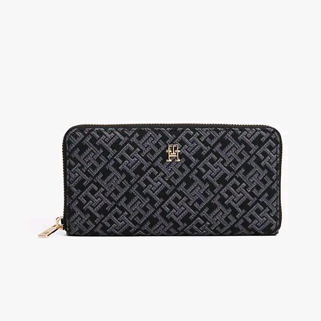 Tommy Hilfiger Large Zip Jacquard Wallet Original Dompet Wanita - Black