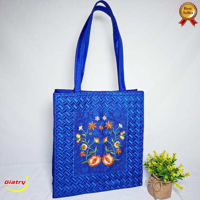 Tas map bordir motif bilik Tas bahu jinjing/Tas zipper Dokumen tas map bordir