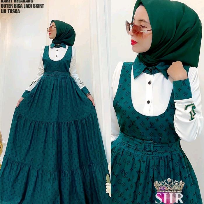 Gamis Overall set kemeja katun mix crepe premium by SHR