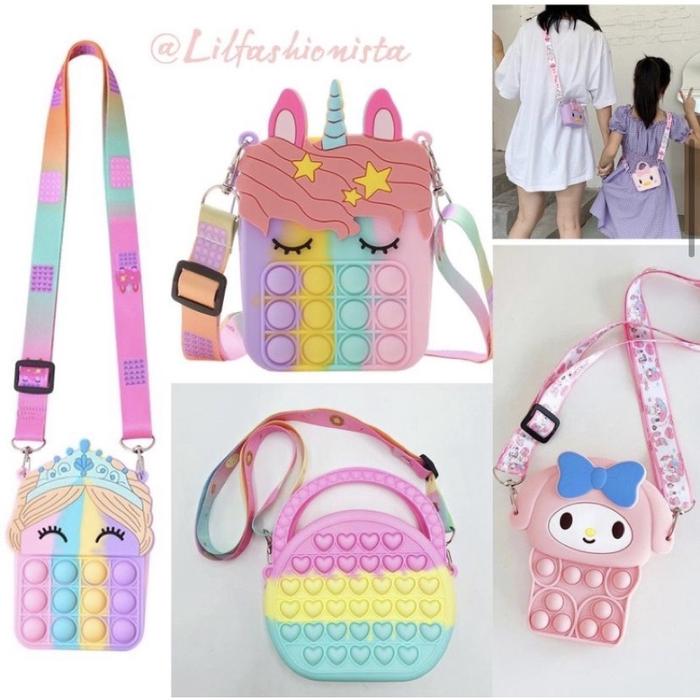 Tas Pop it Tas selempang anak Unicorn Mellody Hello Kitty Pink Bag