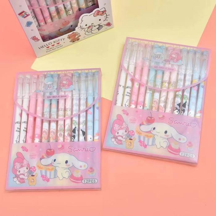 (12PCS) PULPEN SANRIO BISA DI HAPUS/ MAGIC PEN TINTA HITAM/ PULPEN