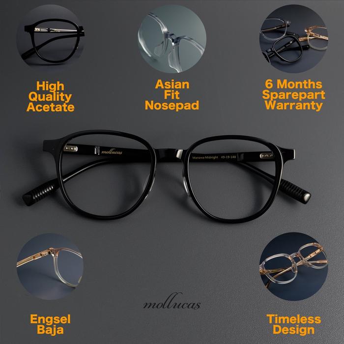 GlazzGrid- Mollucas - Mollucas Manawa C1 Midnight - Frame Kacamata - Pria/Wanita - Minus/Silinder