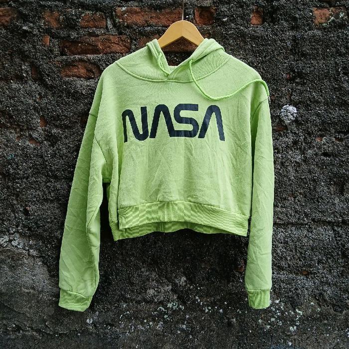 hoodie crop wanita shein x nasa