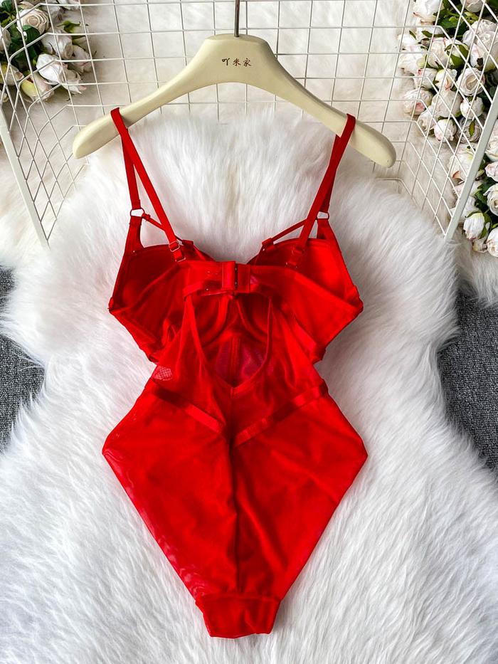 MOYISU y Western Style Bodysuit for Women Sheer Net Halter Push Up Pads Summer Lingerie Figure Contr
