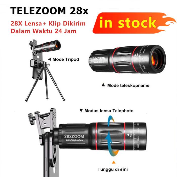 Lensa Apexel 28x Zoom 4K Teleskop Lensa Kamera Hp 18x25 Teropong Jarak Jauh Telezoom Dengan Tripod