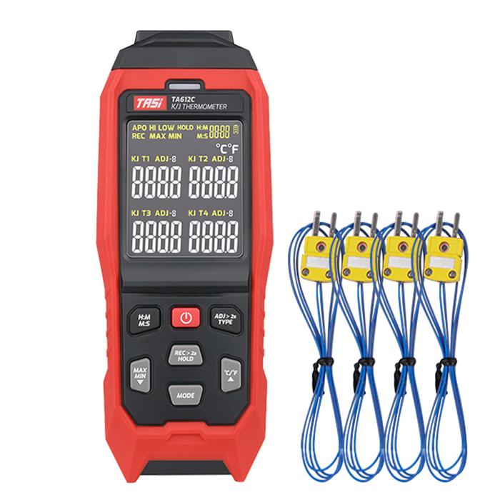TASI TA612C 4 Channels K/ J Type Thermocouple Thermometer -200~1372℃/ -328~2501℉ LCD Temperature Met