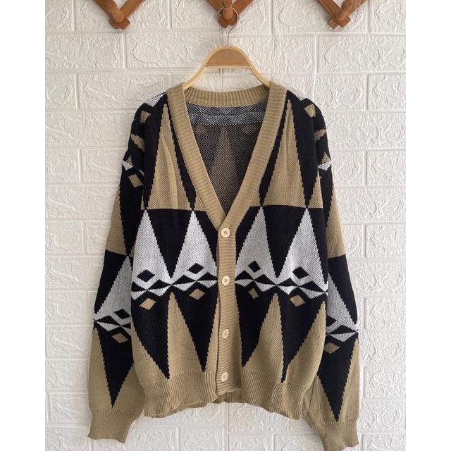 Cardigan Argyle Corak /Ketupat dan Academia Knits Sweater Oversize
