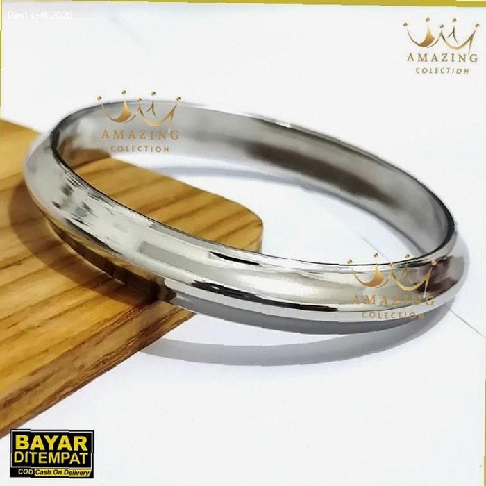 Gelang Benggali Bangle India Punjabi Baja Putih Monel Bulat Segitiga Baja Putih Pria Asli Anti Karat