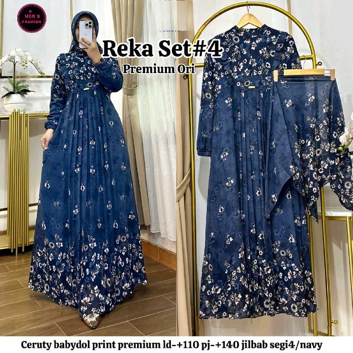 Flower set Hijab By Fatiha//baju lebaran//baju kondangan//baju pesta//dress plus hijab//dewasa dan r