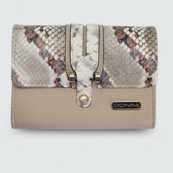Donini Porti Mini Dompet Wanita dengan Desain Ular dan Warna Beige